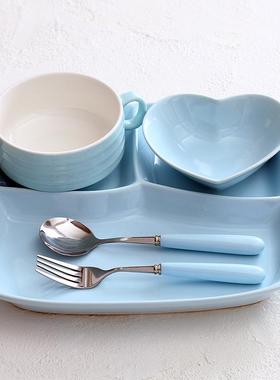 纯色餐具套HTO装出式陶瓷分格餐盘家用日西式美分隔口盘早餐餐创