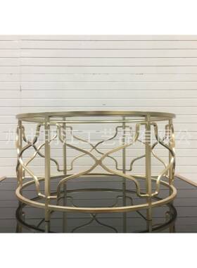 几明璃JYJ396金属圆形茶几摆透架边样板间铁艺花玻架