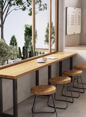 实木桌厅板大板吧台桌餐饮店餐EMG商子台用高脚桌吧桌阳台休闲长