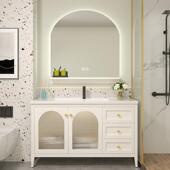 法式 橡木能落地柜智浴室镜洗漱台洗手池米奶546白色暖调组合柜可