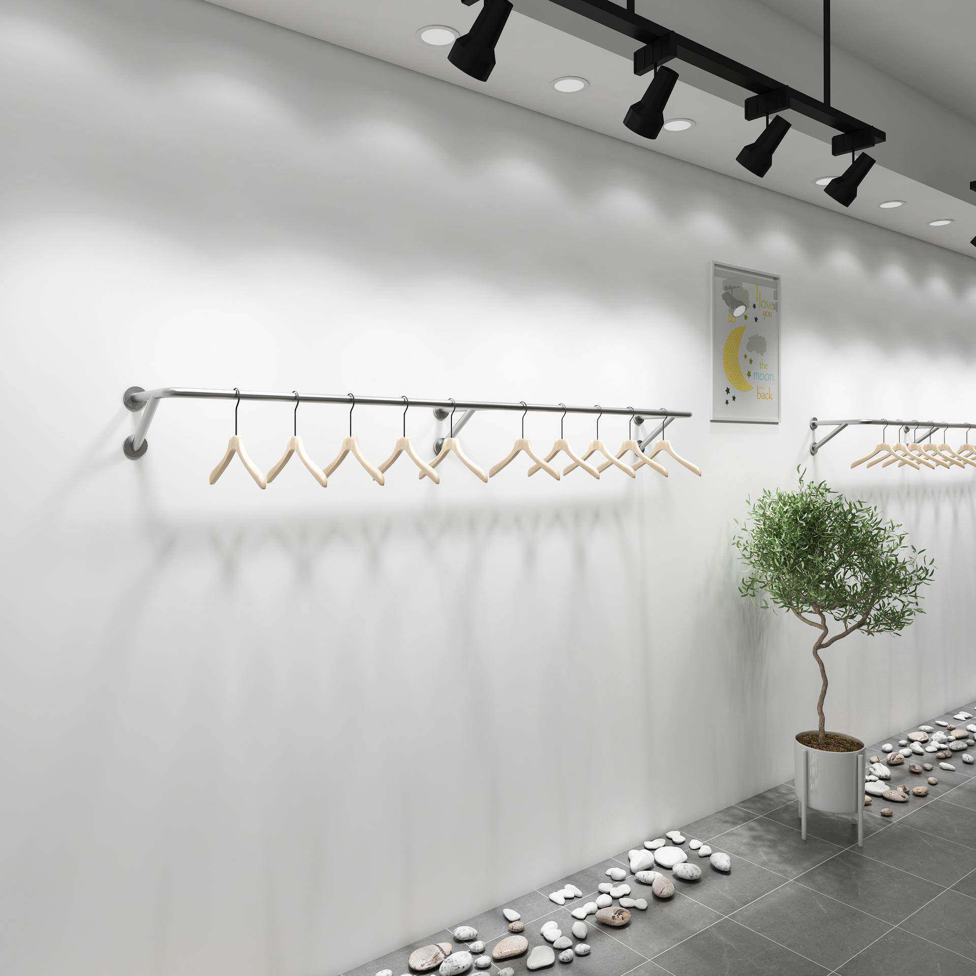 服装店上墙架不锈钢拉丝墙上壁挂展示架男女装店陈列架挂衣架