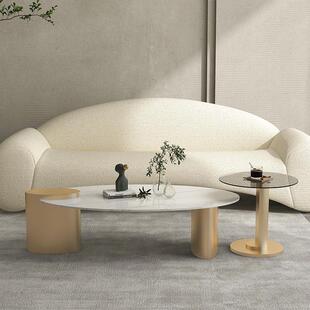 YBGEOM茶几椭圆形意式新款2023客厅家用岩板组合小户型轻奢高级感