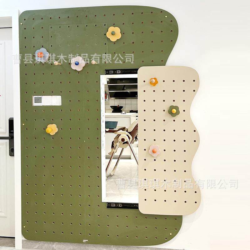 入户家用洞洞板镜子一体全身穿衣镜卧室墙壁装饰收纳架木制衣帽架