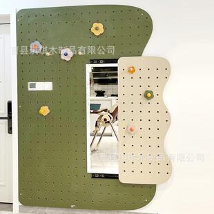 入户家用洞洞板镜子一体全身穿衣镜卧室墙壁装饰收纳架木制衣帽架