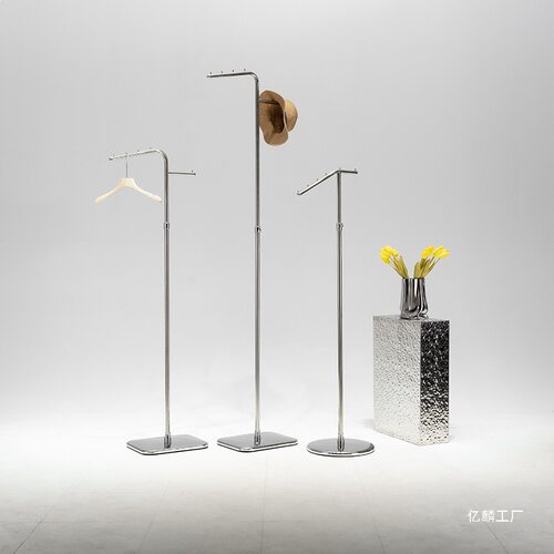 服装店中岛展示架子不锈钢落地架银色正挂陈列架男女装挂衣展示架