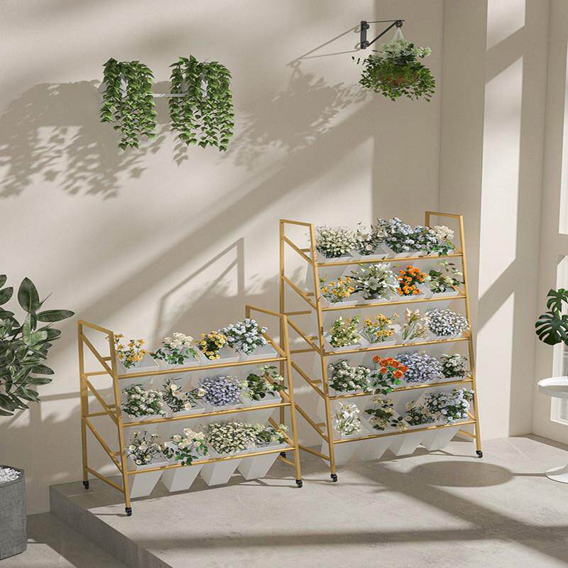 摆摊移动阶梯多层花店方桶铁艺鲜花假花架子落地醒花桶展示架花架