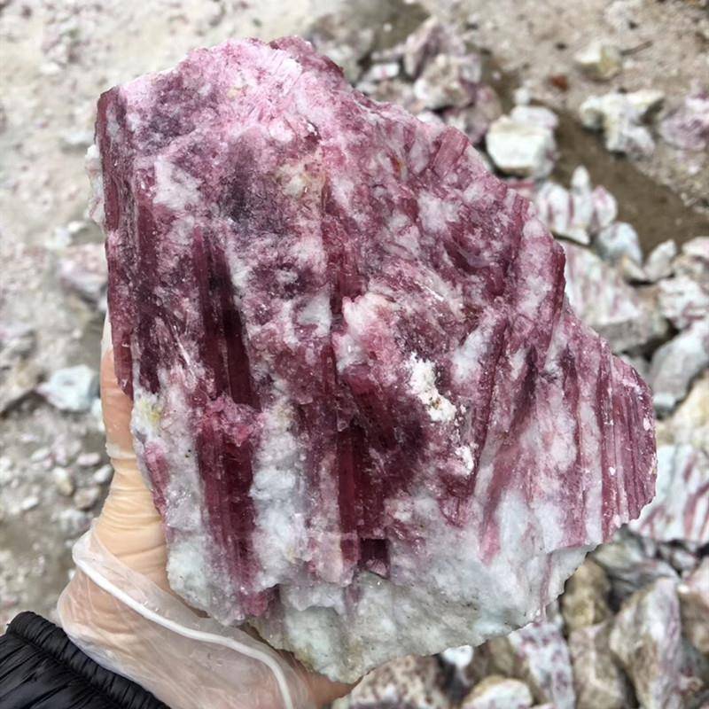 玫红碧玺原矿天然粉碧玺原石毛料梅花碧玺把玩矿标实物