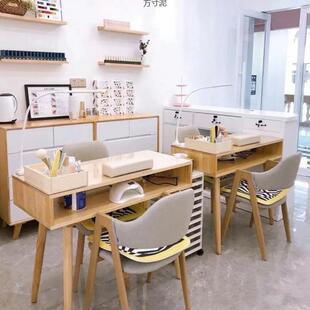 网红美甲桌日式木质桌子小型一人双人带抽屉桌子美甲工作操作台