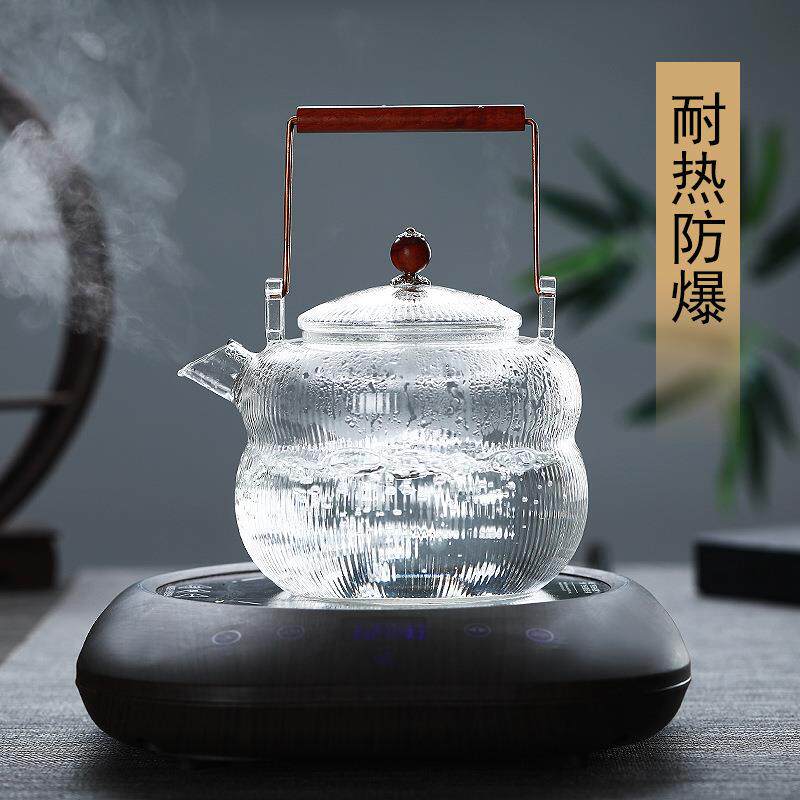 自产自销煮茶壶电陶炉烧水壶条纹葫芦茶壶明火加热耐热玻璃提梁壶