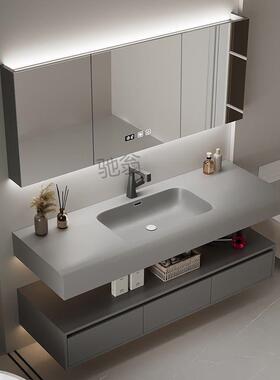 3x新款灰色可丽耐一体盆卫生间洗手洗脸轻奢风浴室柜洗漱台组合