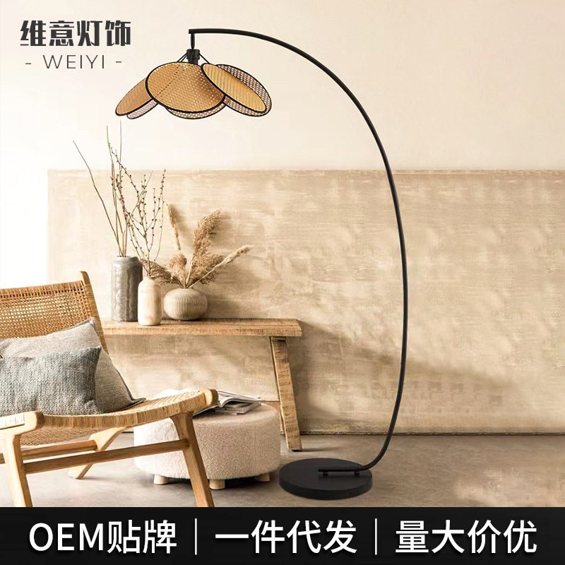 北欧竹藤铁艺创意餐厅客厅落地灯现代精美设计师样板房落地灯民宿