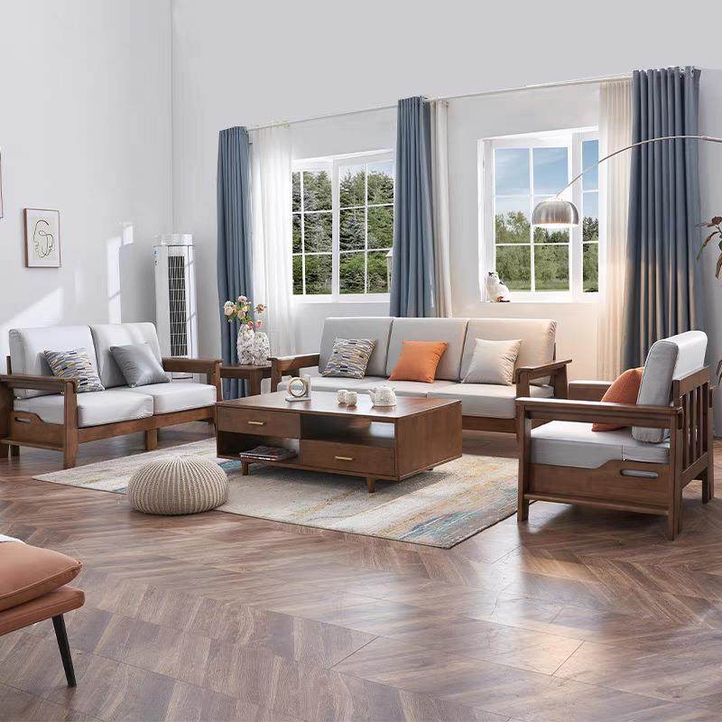 实木沙发新中式三人沙发小户型简约现代客厅原木风家用布艺沙发