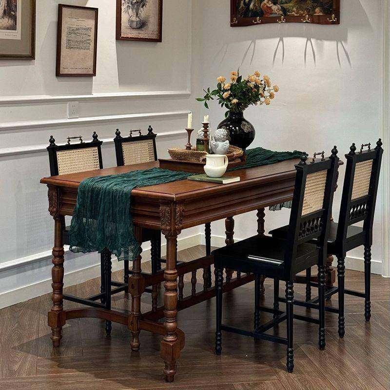 法式复古实木餐桌家用小户型雕花骑士长方形饭桌中古风客厅餐桌椅
