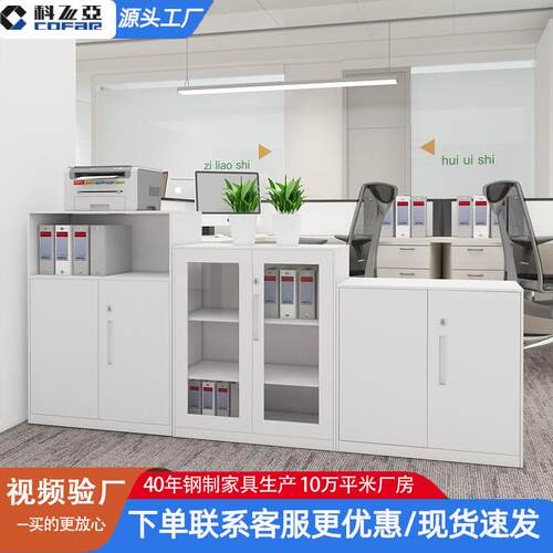 科飞亚文件柜铁皮玻璃柜档案柜财务凭证柜带锁矮柜钢制储物柜子