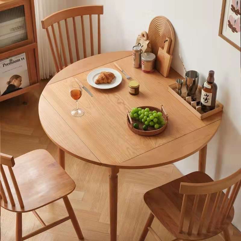 浩益佳实木樱桃木四面可折叠圆桌圆形饭桌家用小户型餐桌可变圆桌