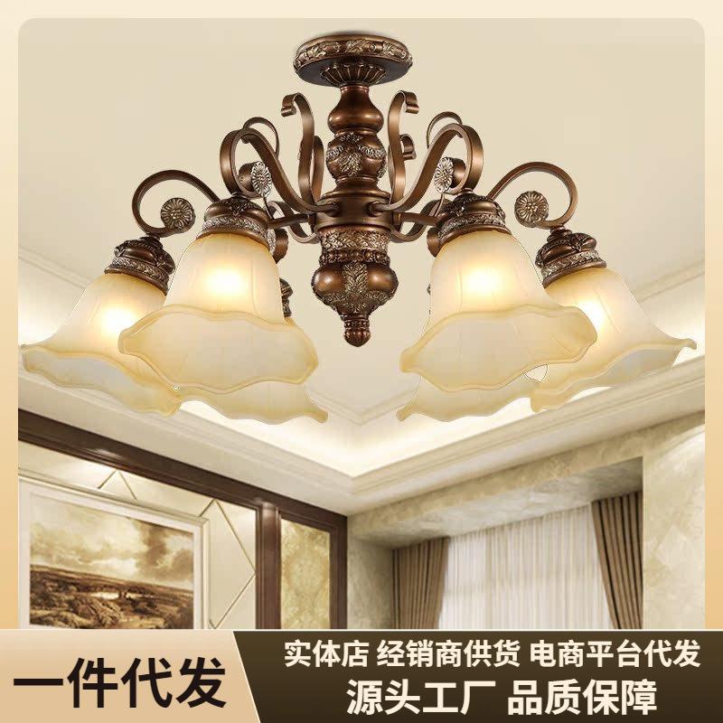 美式复古吊灯朝下矮户型客厅简约主卧室餐厅书房欧式铁艺树脂灯具