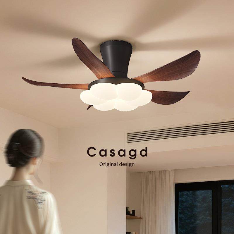 中古风胡桃木色吸顶风扇灯新中式静音卧室书房客厅吊扇灯CASAGD