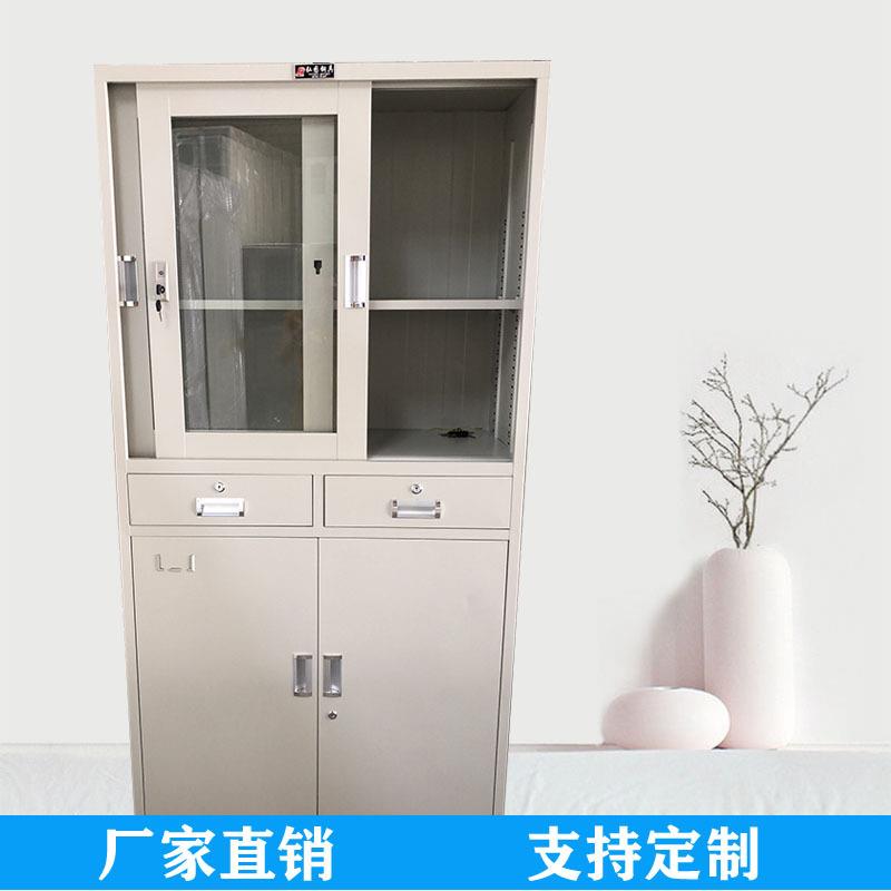 办公室文件柜铁皮柜钢制上玻璃移门中二抽档案资料柜加厚钢板