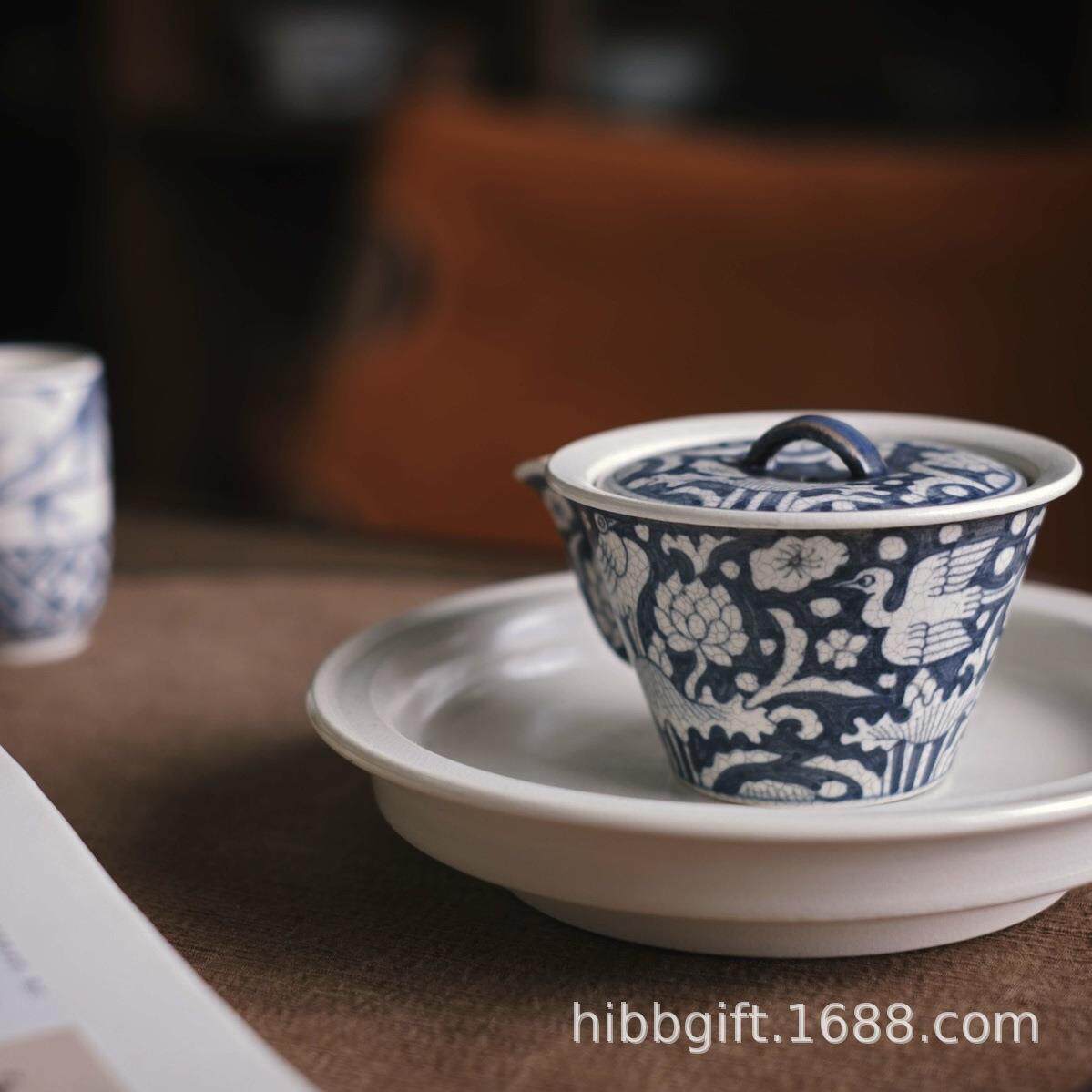 新品梵山堂泡茶壶陶瓷盖碗苏打釉青花手绘一路连科直升泡瓶公道杯
