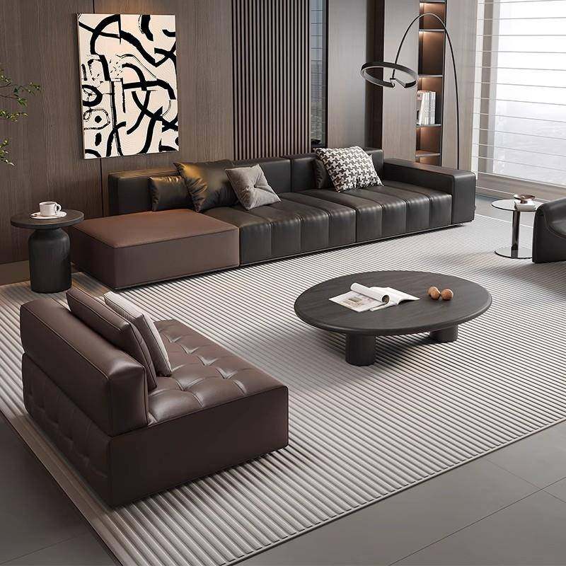 现代视觉意式双拼皮质沙发办公室设计师款商务简约接待室洽谈高端