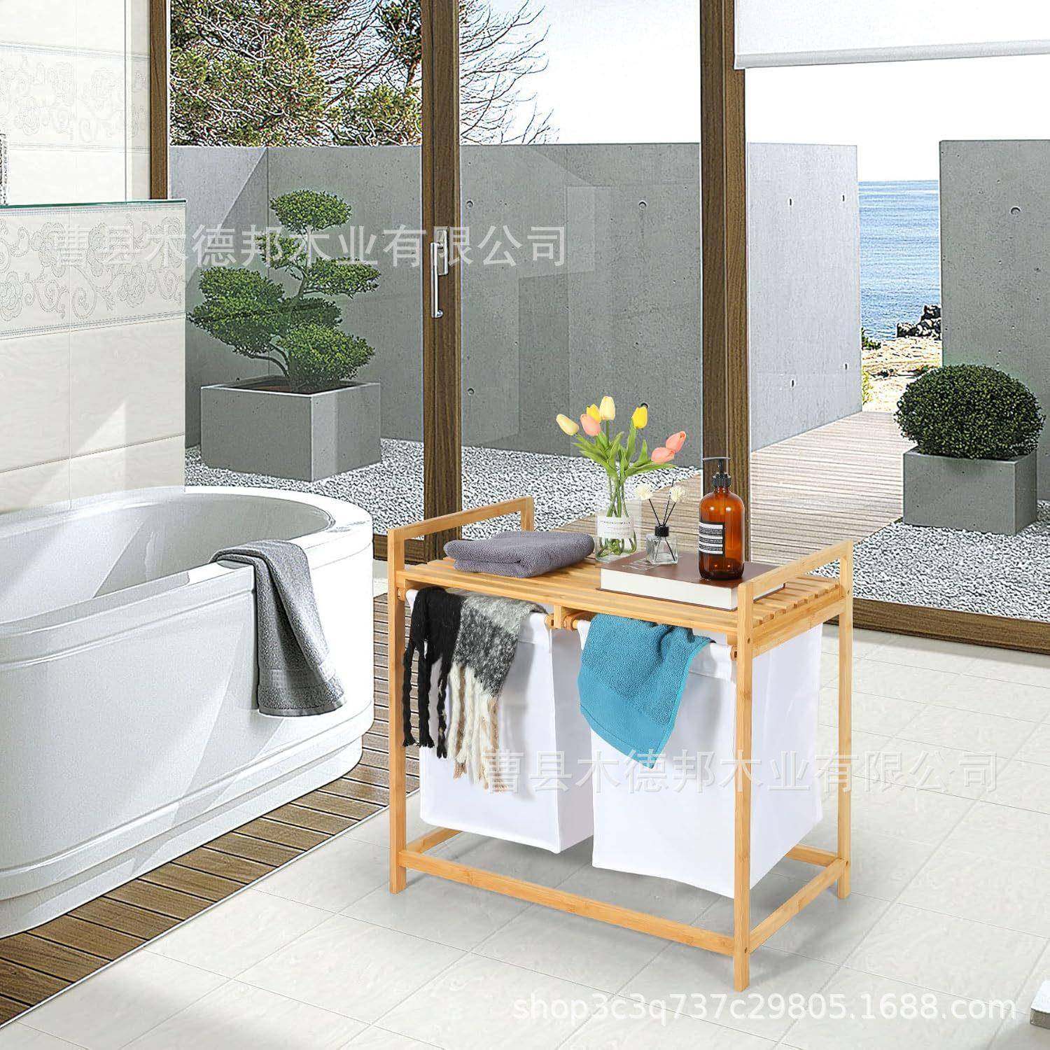 竹洗衣房收纳架竹制脏衣双抽收制双纳桶架竹加布脏衣服收纳卧室客,收纳整理,书桌收纳置物架,淘宝优惠券,粉丝福利购,淘宝优惠卷