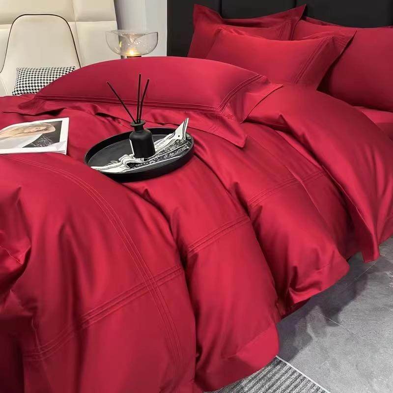 简约婚酒红色100支长THF绒棉床单庆婚四件套用婚嫁喜被纯棉结床上,床上用品,婚庆床品套件,淘宝优惠券,粉丝福利购,淘宝优惠卷