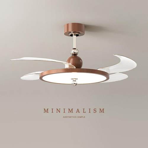 扇灯现代简款隐形电扇一体胡桃新木护眼卧877室餐厅灯吊扇灯风约