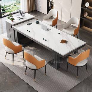 轻奢简约岩板岛台餐桌茶桌组椅合办室公AVR家用烧水感壶一体茶台