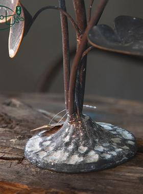 简约仿铜意摄道具创复A515古做旧叶铁艺民宿客厅装影饰玄关创意子