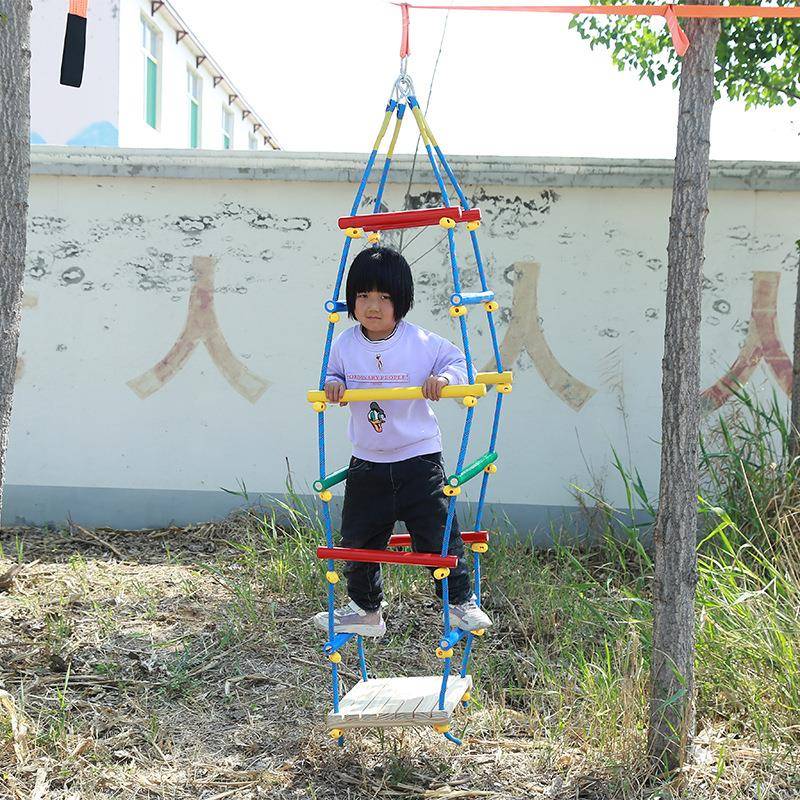 园儿童四爬梯幼儿游乐攀爬彩虹角软梯室外游乐园秋四角爬梯千木质