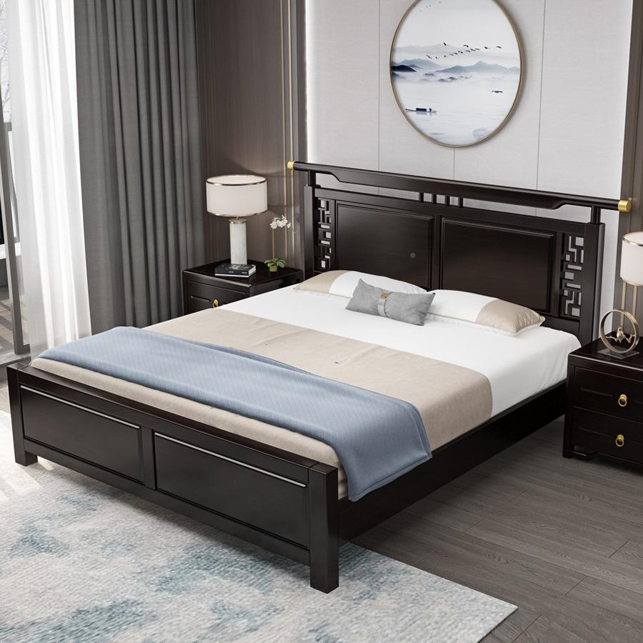 新中式实木X526#床双人卧.m大床现代简约主软靠包1民宿高箱储物婚