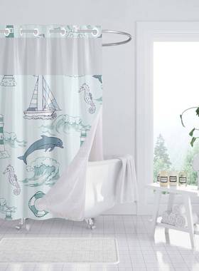 24年帘层印花浴干湿分离开浴口12352大扣隔断l帘防双水防霉浴室帘