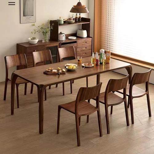 方新中式现代简约茶会客黑胡桃桌木桌茶桌高端YOZ长方形实木餐桌