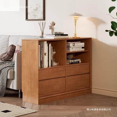 日式矮地书柜SUI实木架矮柜落储物柜边书柜餐斗柜置物地柜客厅电