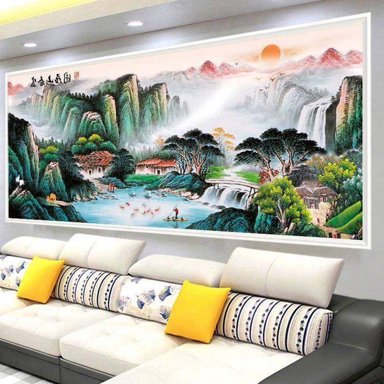 春山居图十字绣新款厅满流水生IAJ富客财线绣山水画绣手工自己绣