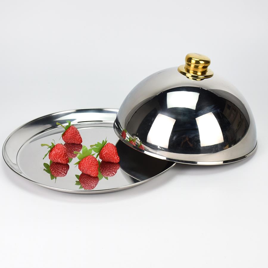 ZZG加厚奢锈华镜面不钢托盘圆顶盖送子圆形西餐牛传排盖铁板盖餐