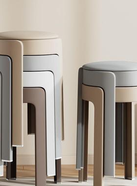 塑料凳子加粗121-RB25加厚家用叠放结耐用旋凳风圆餐桌高实椅子软