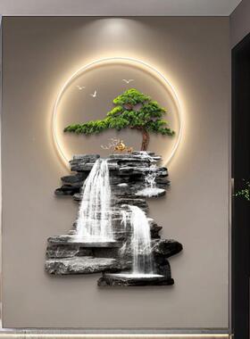 流水IXJ生饰财玄入户关装画迎客松楼梯间壁灯廊光画新中式走过道