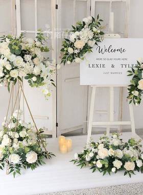 新款花艺花业篮花球开迎宾招IOK花假花仿真花装饰店铺摆设三脚牌