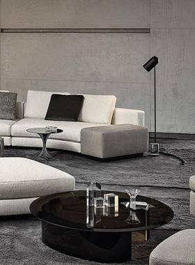 桌轻奢钢客化玻璃茶几不锈钢50548厅小圆端意式现高代设计师家具