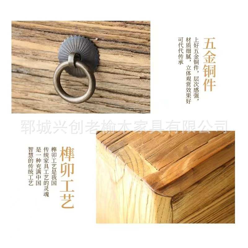 老榆木床头柜卧室小边柜简约风化老门板纹理家具简易置物矮柜