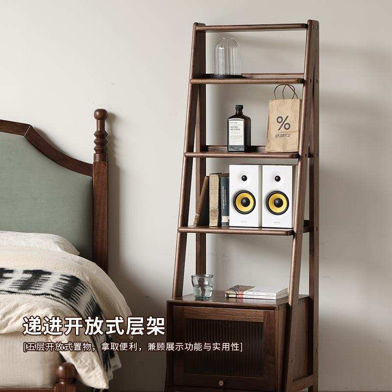 北美黑胡桃木实木书架北欧卧室书柜客厅收纳储物现代简约置物边柜