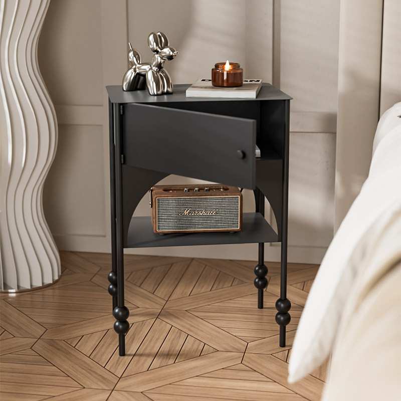 卧室床头柜小户型沙发边几家用新款简约黑色窄边柜复古个性置物架