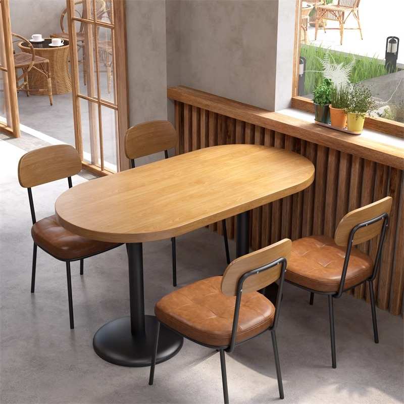 美式休闲桌椅组合奶茶甜品店实木小方桌酒店茶餐厅正方形餐桌商用