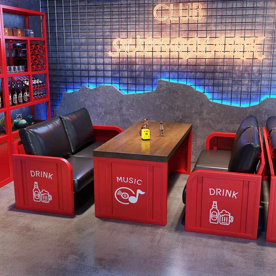 复古工业风酒吧卡座沙发奶茶店咖啡主题餐厅铁艺集装箱小酒馆桌椅