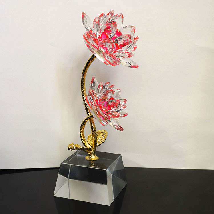 新款水晶玻璃莲花摆件手机眼镜珠宝柜台创意装饰品家居中式用品