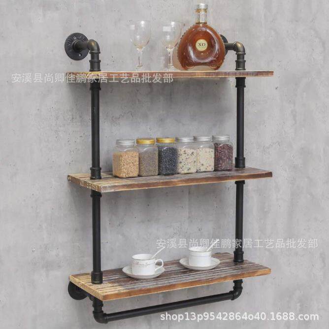 美式创意工业风置物架客厅厨房家用展示架复古水管铁艺实木壁挂
