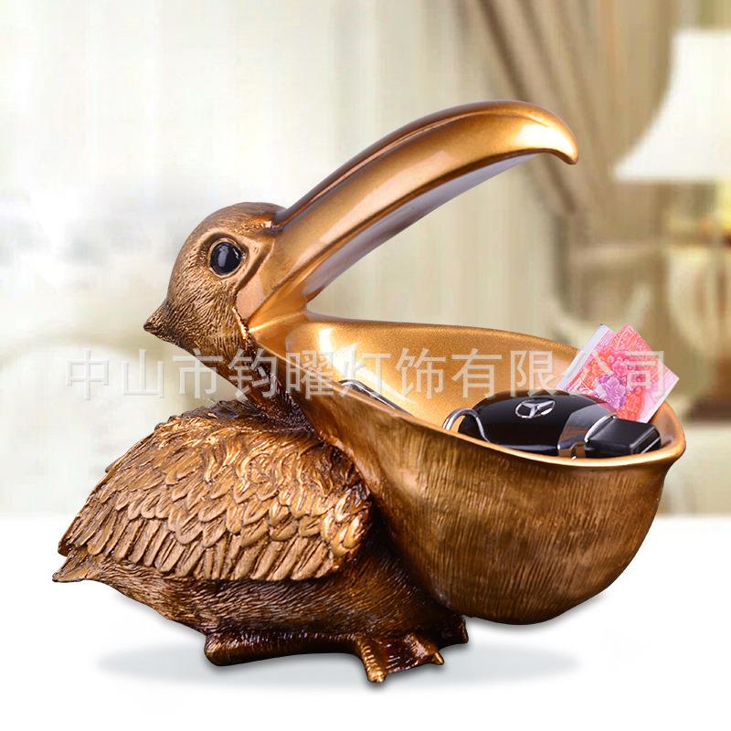欧式收纳摆件装饰品电视柜桌面茶几可爱大嘴鹈鹕鸟手机钥匙收纳盒