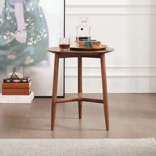 北美黑胡桃木角几北欧简约实木沙发边几家用客厅创意小圆几