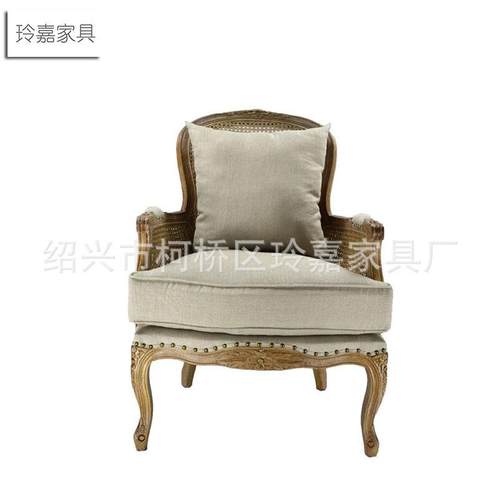 法式复古镶藤碎花小沙发客厅布艺沙发休闲沙发
